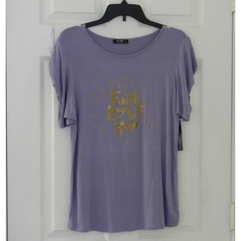 Ava James Purple Puff Tulip Sleeve Tee Faith Love Hope Sz. S NWT